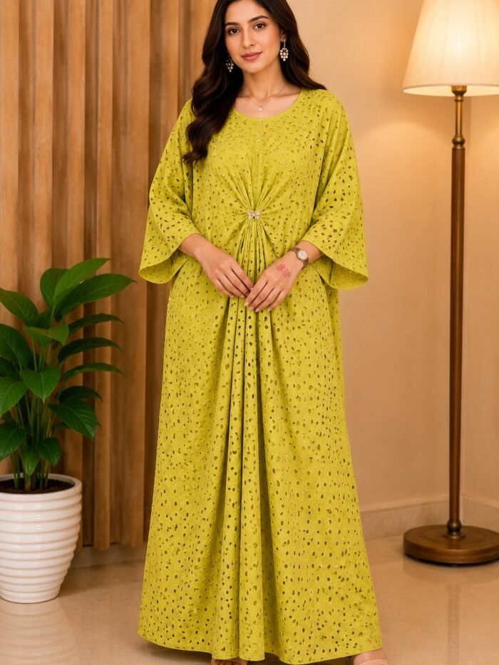 The Citrine Eyelet Draped Lime Maxi | LAZER CUT-OUT COLLECTION