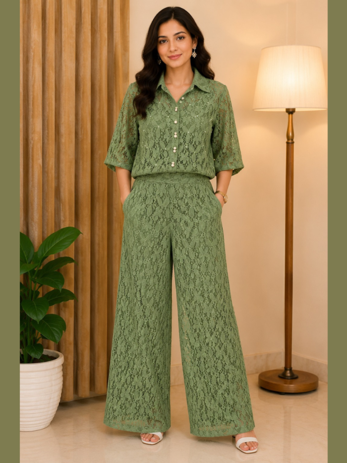 Pistachio Petal Lace Co-ord | LAZER CUT-OUT COLLECTION