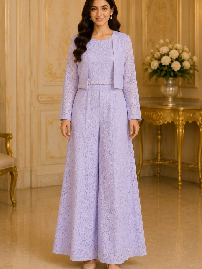 Lavender Lace Wide-Leg Jumpsuit Set